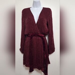 Karina Grimaldi Beaded Burgundy Wrap Top with Belt Medium NWT